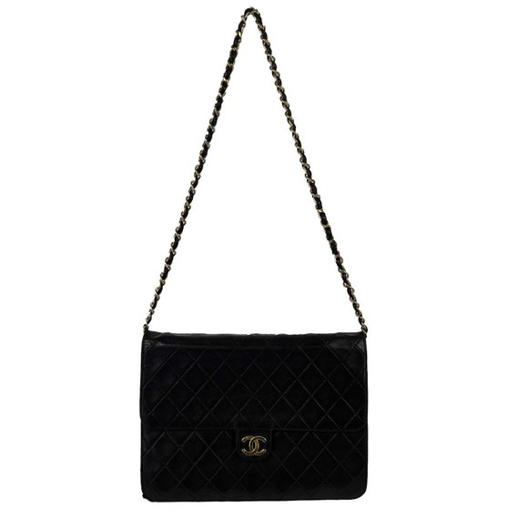 CHANEL - VTG CC Logo Old Medium Black Matelasse Quilted Shoulder Bag - Picture 10 of 12